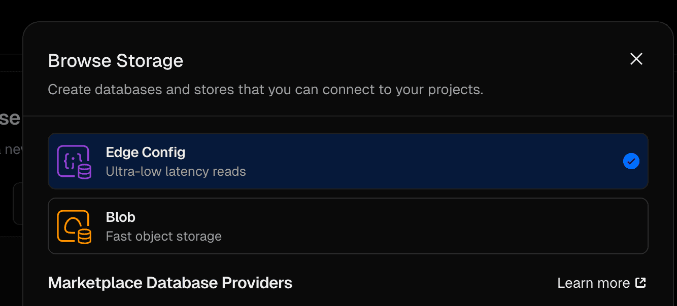 Browse storage dialog with Edge Config selected